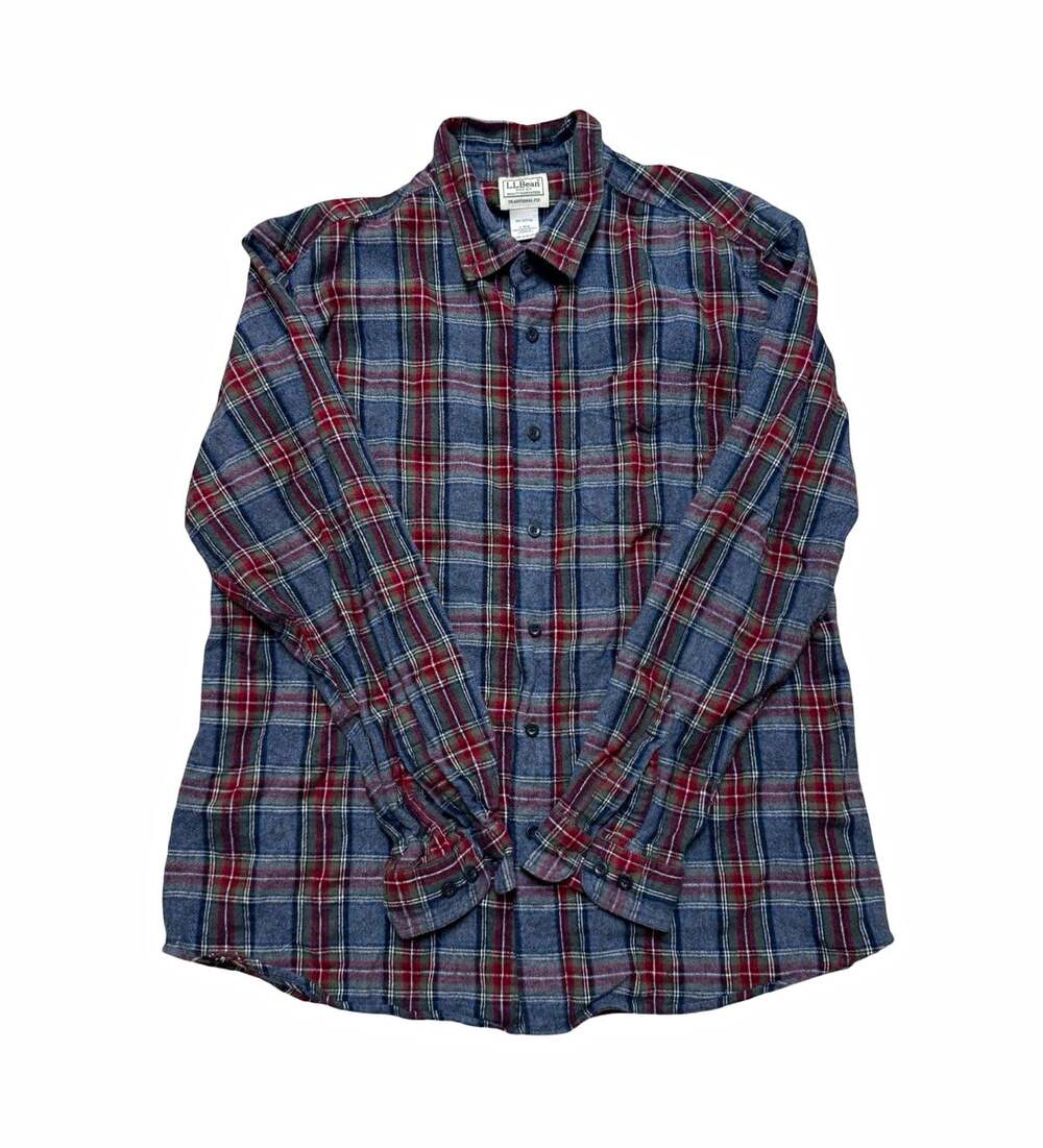 L.L.Bean Flannel Shirt Men’s L Regular Traditional Fit Plaid Blue Red Gray